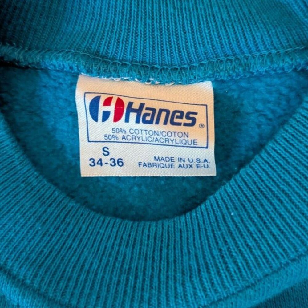 Vintage Hanes Wildwood NJ Sweatshirt Turquoise Teal Raglan Crewneck USA Small - Picture 2 of 6
